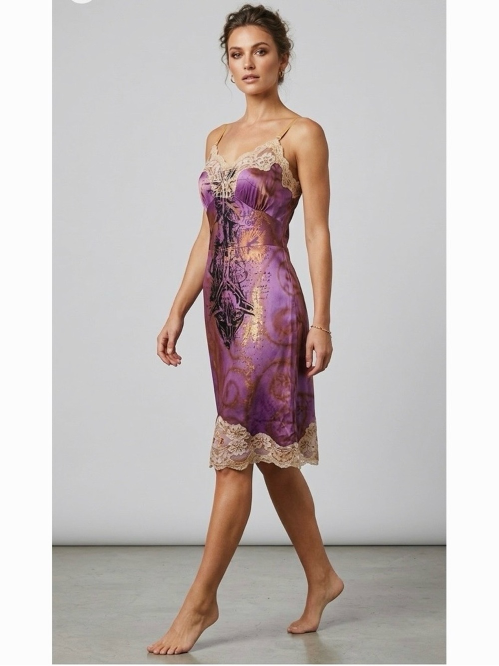 Vintage New Handcrafted Artisan Reworked Hand Dyed Printed Vintage Slip Dress M